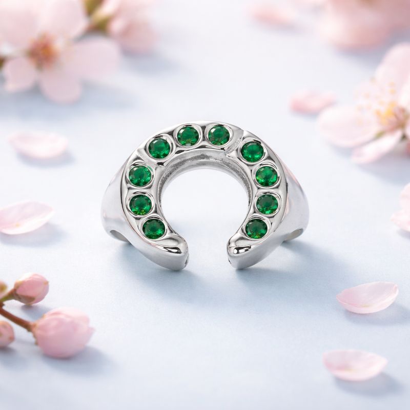 ANILLO CABALLERO HERRADURA CZ VERDE PLATA .925