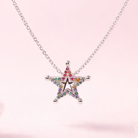 COLLAR ESTRELLA CON CZ MULTICOLOR  18" PLATA .925