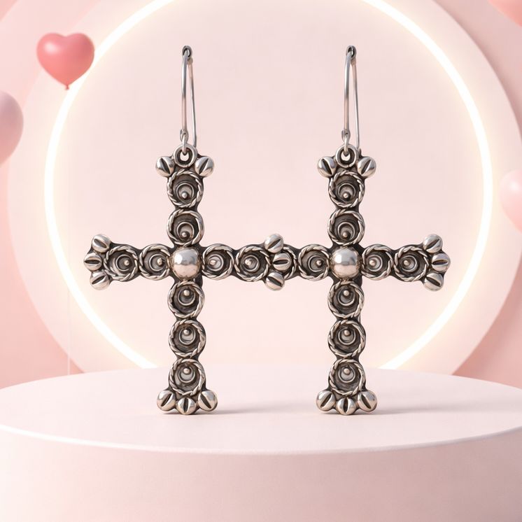 ARETE DE ARILLO CRUZ ACABADO OXY 5 CM   PLATA .925