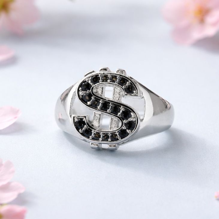 ANILLO CABALLERO DINERO CZ NEGRA,  #9 PLATA .925