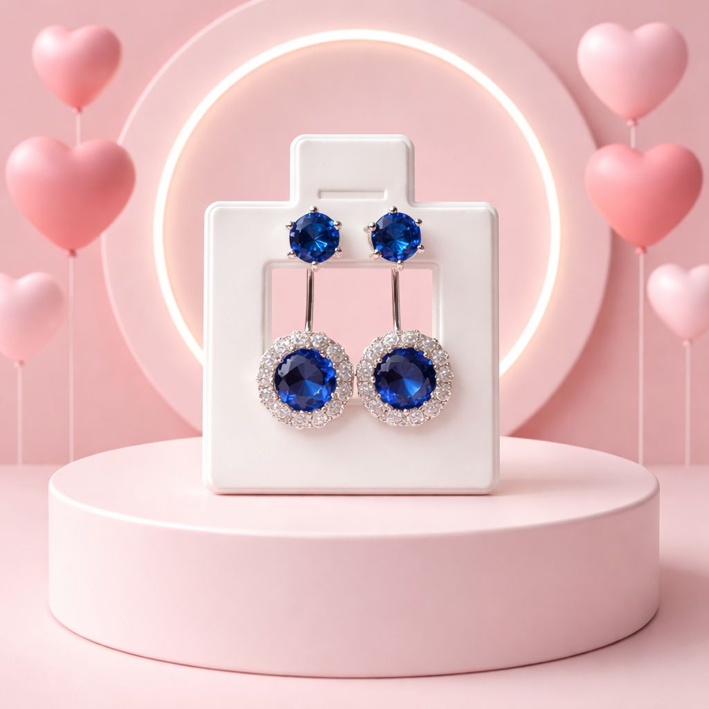 ARETE TELEFONO ROSETA AZUL NAVY,   PLATA .925