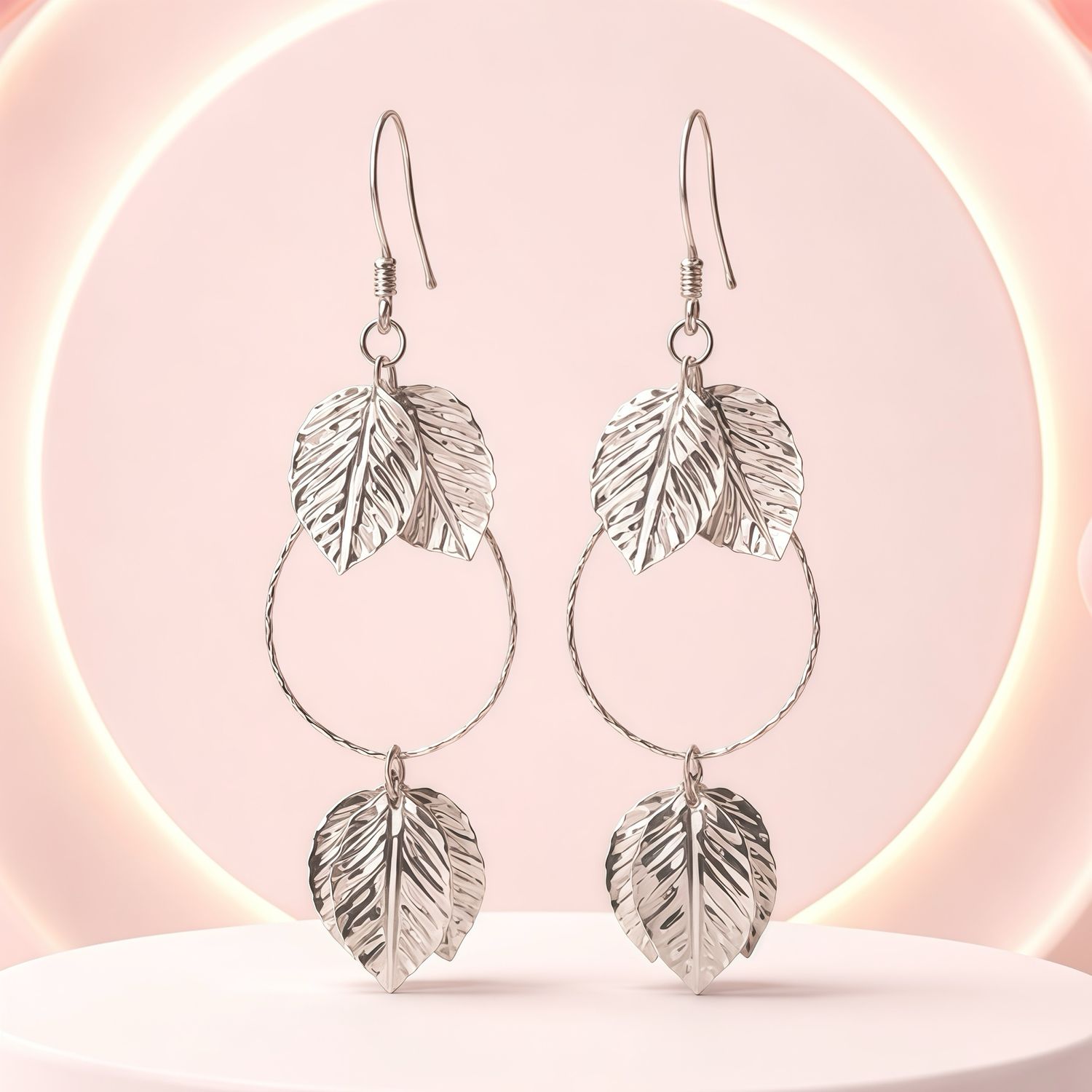 Arete largo hojas 5 cm largo plata y rodio PLATA .925