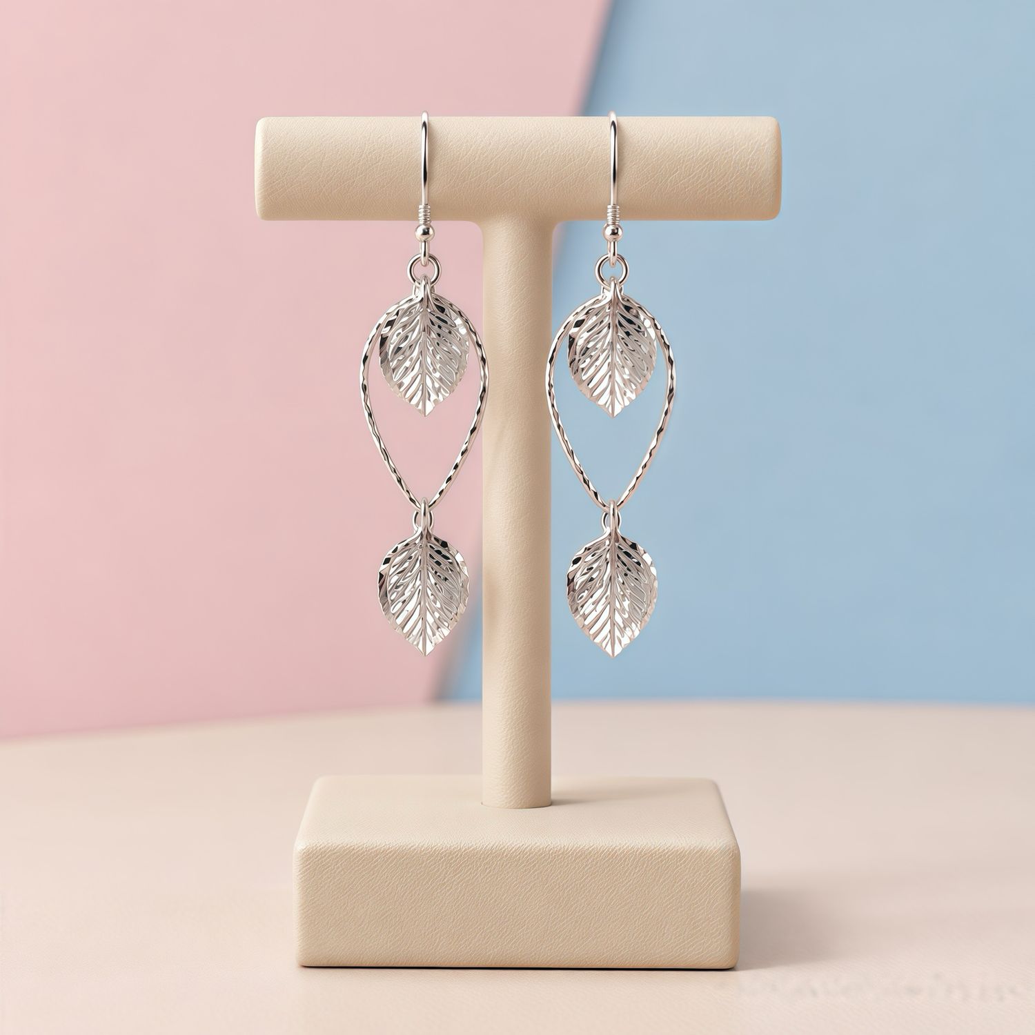 Arete largo hojas 5 cm largo plata y rodio PLATA .925 Italiana