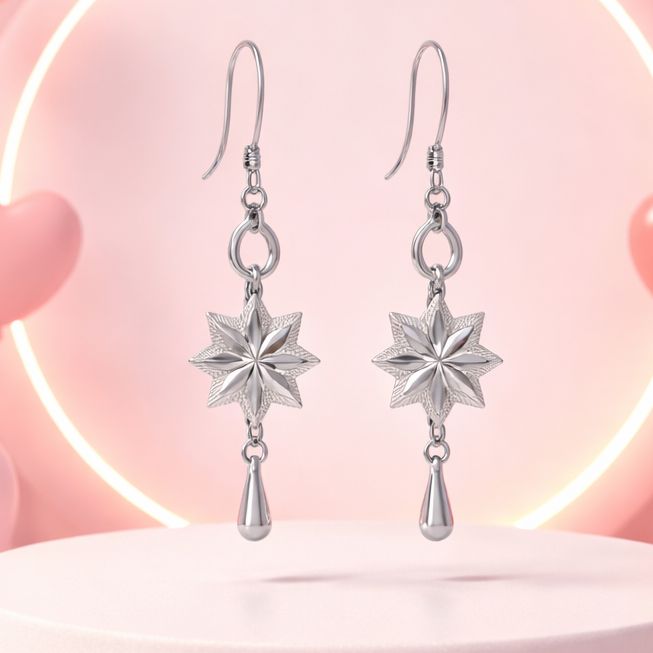 ARETE LARGO ESTRELLA PLATA Y RODIO 5 CM   PLATA .925