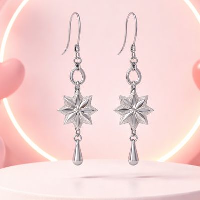 ARETE LARGO ESTRELLA PLATA Y RODIO 5 CM   PLATA .925