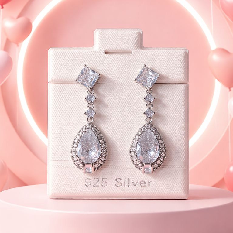 ARETE GOTA COLGANTE CZ BCA,  3 CM  PLATA .925