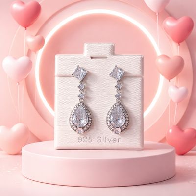 ARETE GOTA COLGANTE CZ BCA,  3 CM  PLATA .925