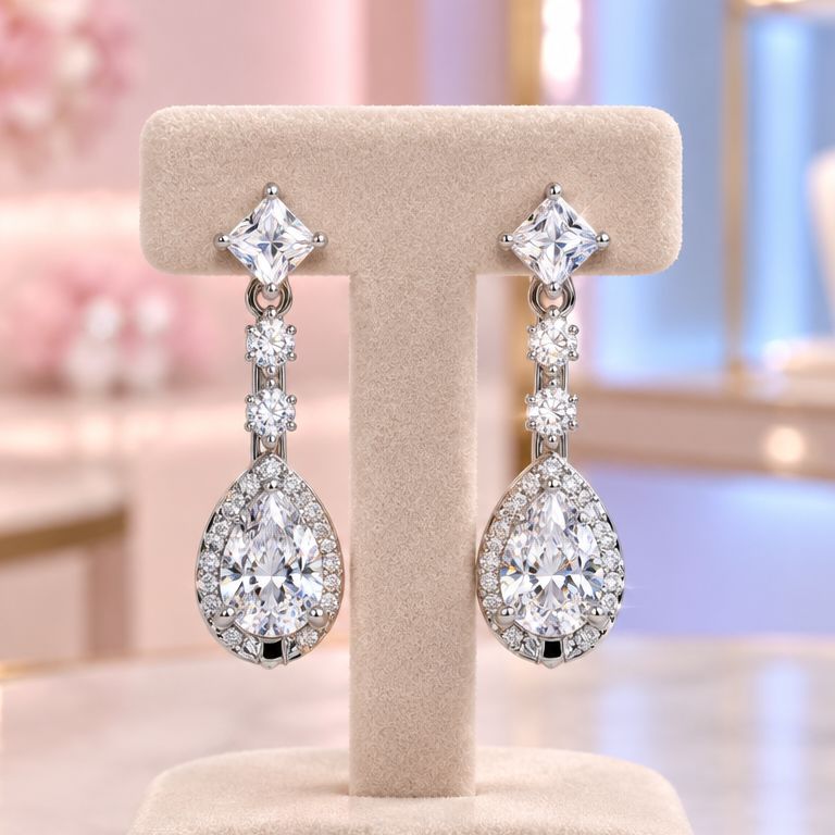 Arete Largo Gota Fancy Plata 925 Italiana