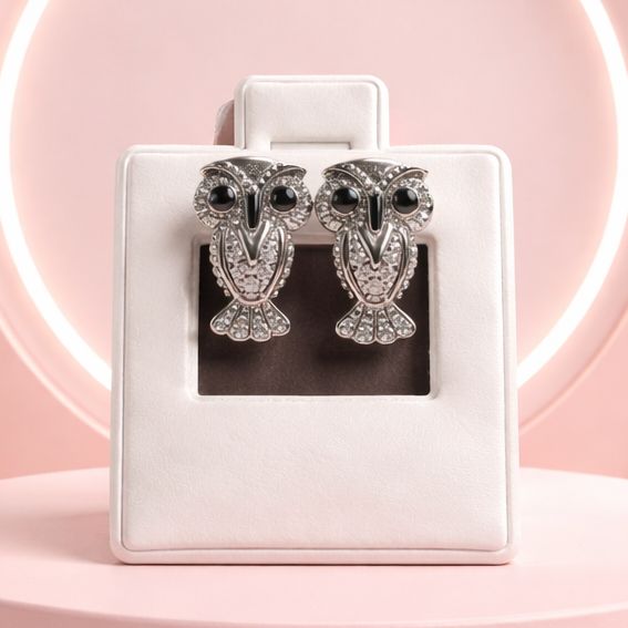 Arete, búho con Baño de Rodio Plata 925 