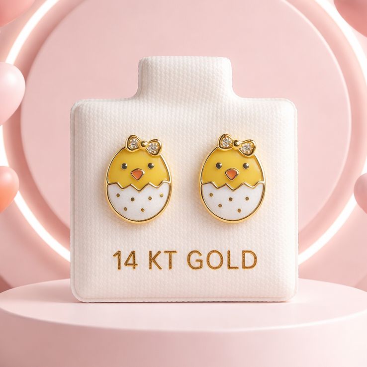 14K Gold Egg with Chick Earrings