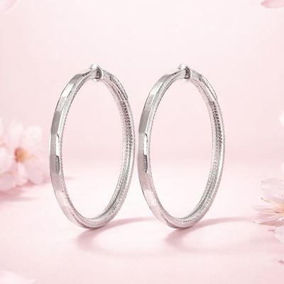 ARRACADA FACETADA DECORADA 4 CM, 2 MM PLATA .925