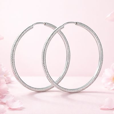 ARRACADA FACETADA DECORADA 4 CM, 2 MM PLATA .925