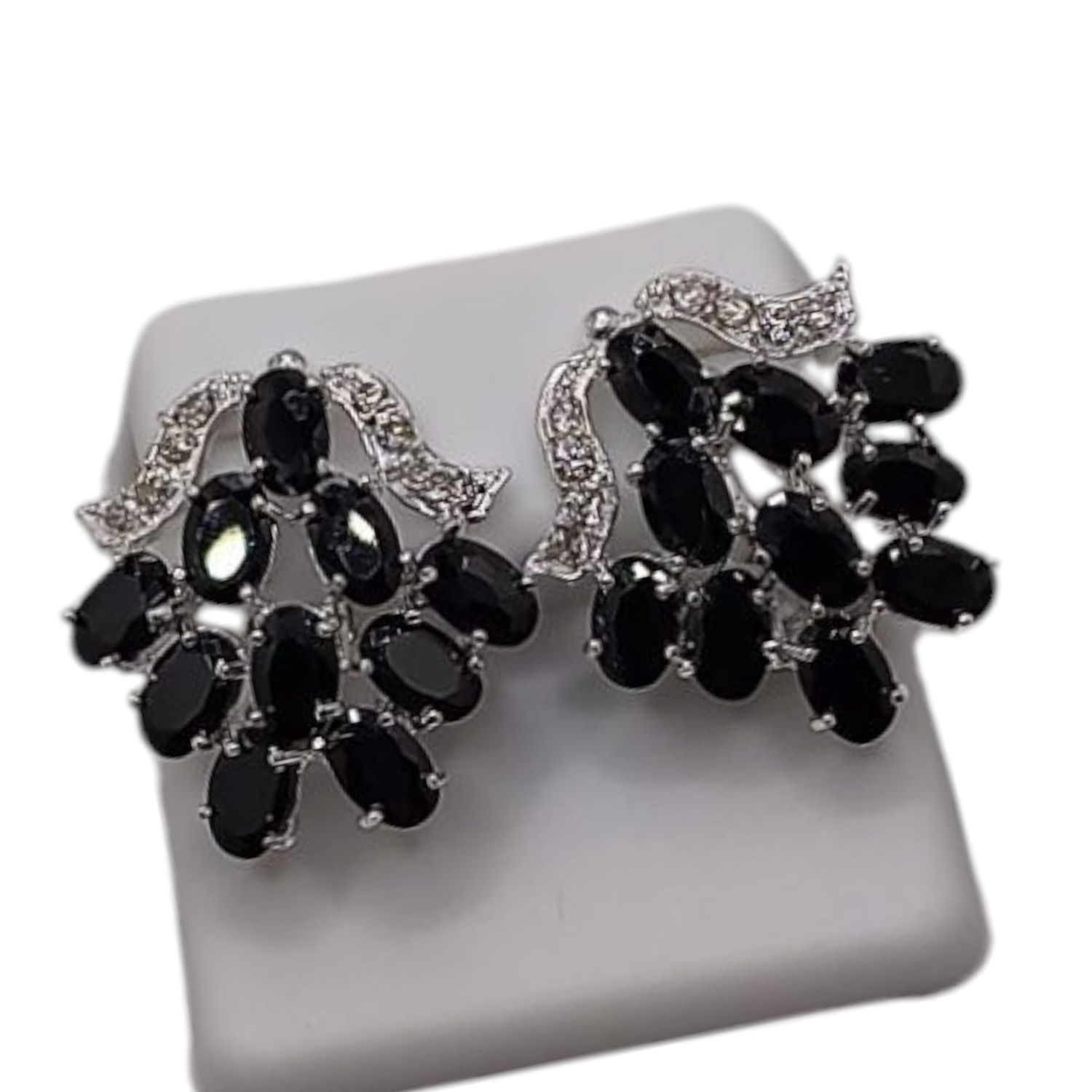 ARETE DE RACIMOS CZ NEGRA  PLATA .925