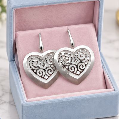 ARETE CALADO CORAZON 4.3 CM PLATA .925