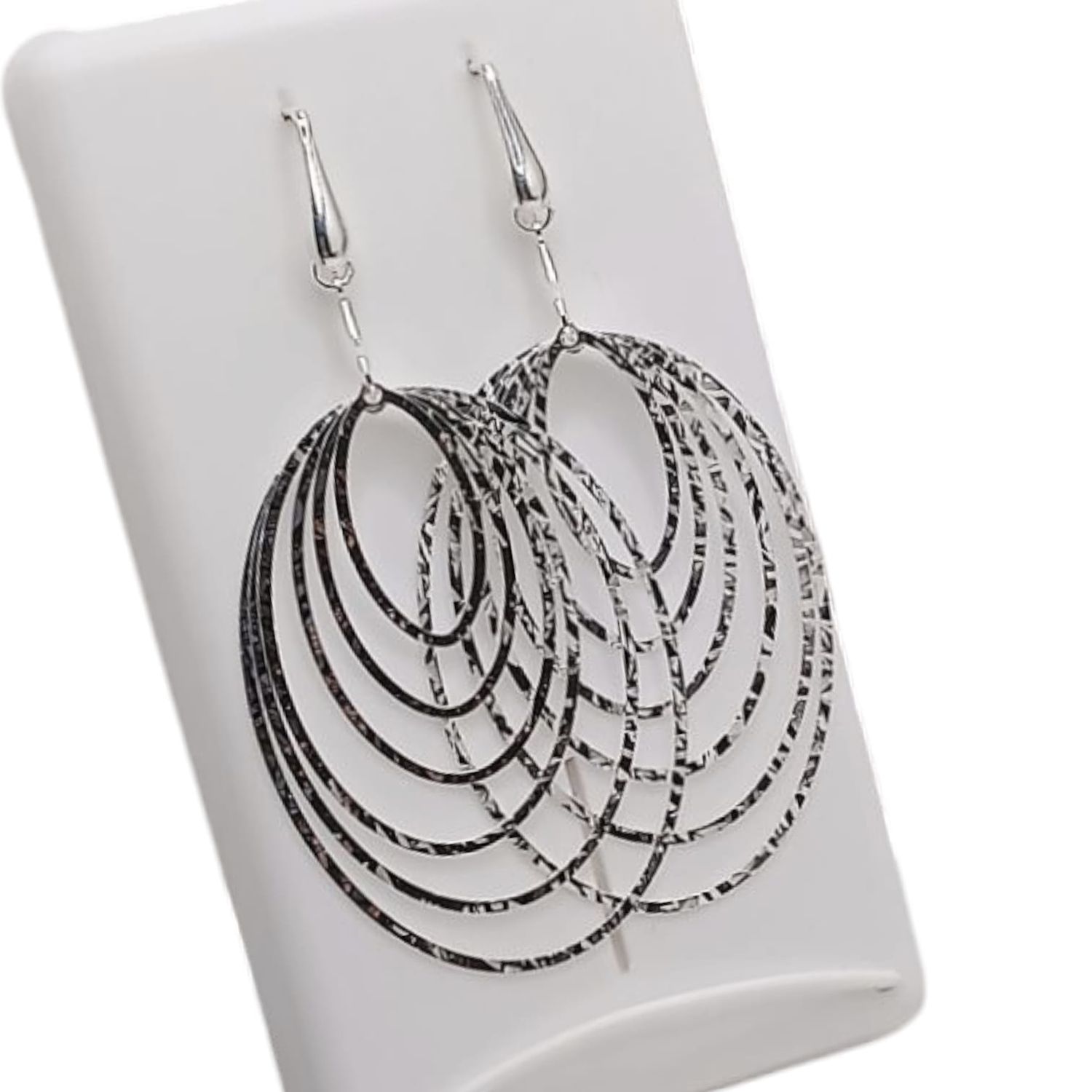ARETE GIRATORIO OVALADO 6.5 CM LARGO PLATA .925