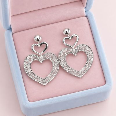 ARETE 2 CORAZONES 3.5 CM PLATA .925 ARETE 2 CORAZONES 3.5 CM PLATA .925
