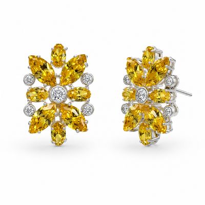 ARETE FLORES CZ AMARILLA PLATA .925