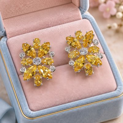 ARETE FLORES CZ AMARILLA PLATA .925