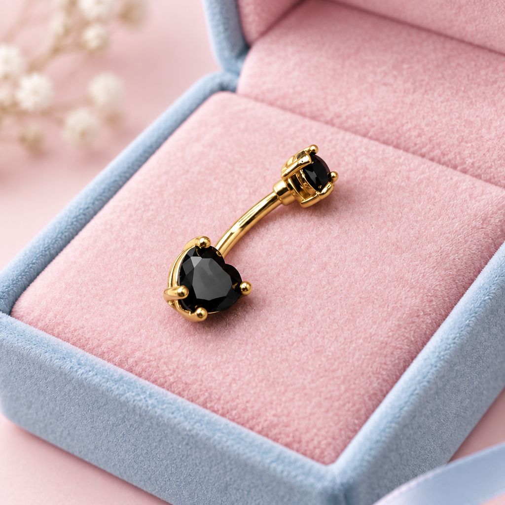 Arete Ombligo Corazon  Negro ACERO INOXIDABLE DORADO