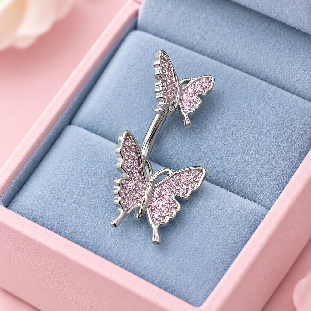 Arete Ombligo Doble Mariposa ACERO INOXIDABLE