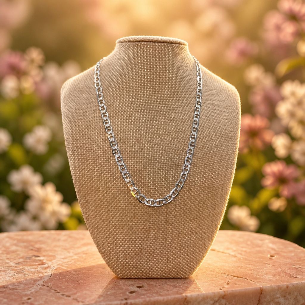 Cadena Valentino diamantada largo 18", ancho 6mm PLATA .925
