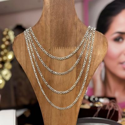 Cadena diamantada Fígaro largo 24", ancho 4mm.