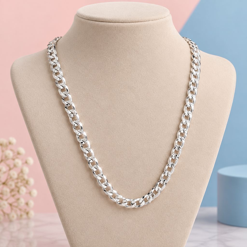 Cadena diamantada cubana 4mm, 24"  PLATA .925 italiana