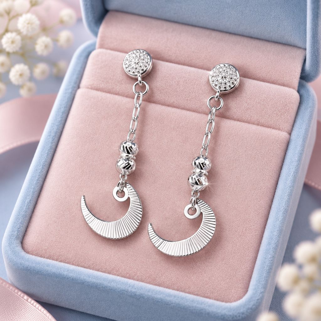 ARETE LARGO FANCY LUNA  4 CM  PLATA  .925