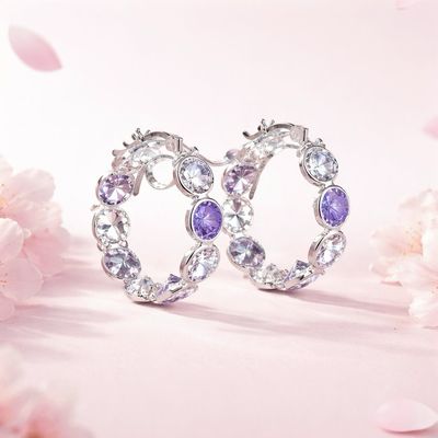 ARRACADA SEMAFORO 2.8 CM CZ BLANCA Y LILA, PLATA .925