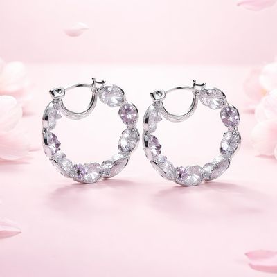 ARRACADA SEMAFORO 2.8 CM CZ BLANCA Y LILA, PLATA .925