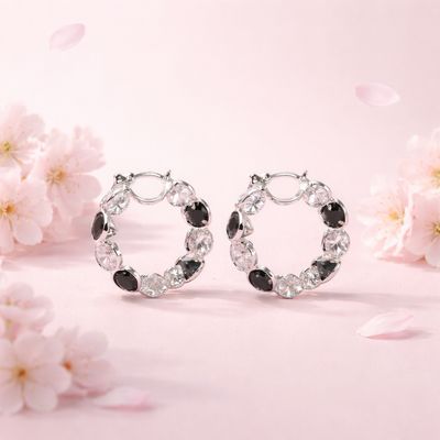 ARRACADA SEMAFORO 2.5 CM CZ BLANCA Y NEGRA, PLATA .925