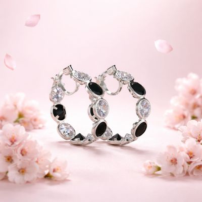 ARRACADA SEMAFORO 2.5 CM CZ BLANCA Y NEGRA, PLATA .925
