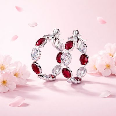 Arracadas Semaforo con CZ Blancas y Rojas 2.5 cm en Plata .925