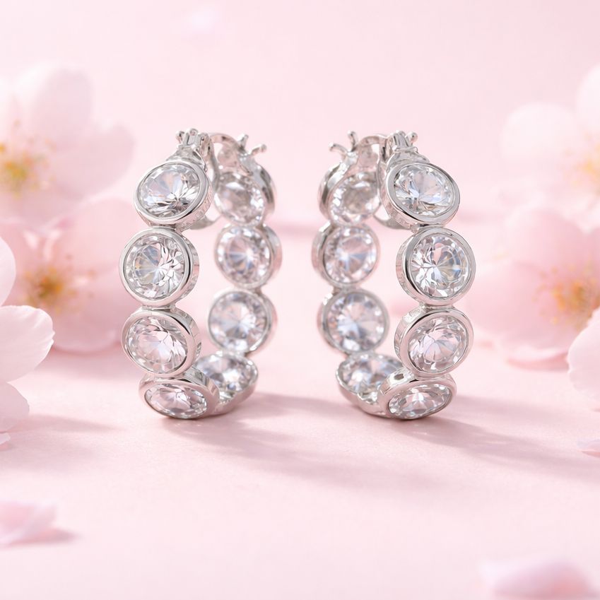 ARRACADA SEMAFORO 2.5 CM CZ BLANCA Y ROJA, PLATA .925