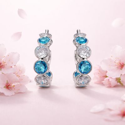 ARRACADA SEMAFORO 2.5 CM CZ BLANCA Y AZUL, PLATA .925