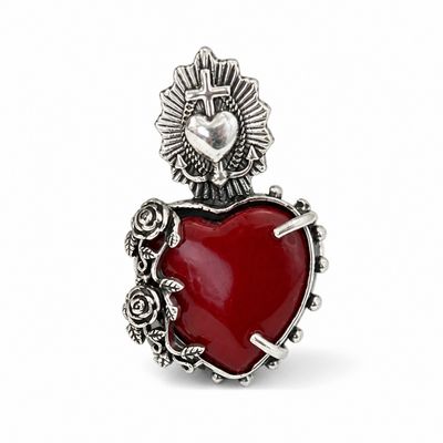 Anillo Sagrado Corazon de Jesus Cruz Plata 925