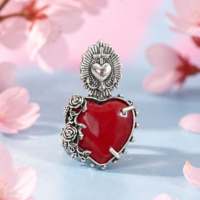 Anillo Sagrado Corazon de Jesus Cruz Plata 925