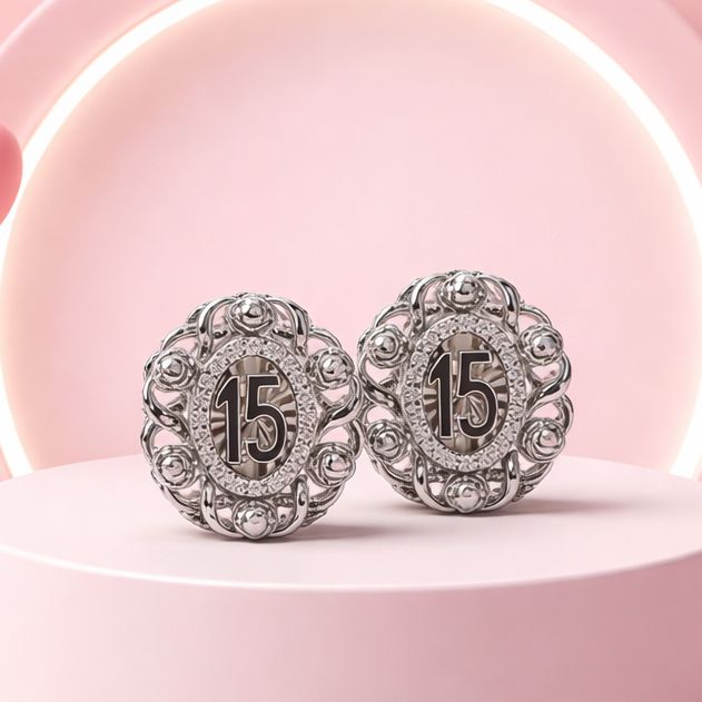 ARETE QUINCE AÑOS CON RODIO EN PLATA . 925 BROCHE DE MARIPOSA