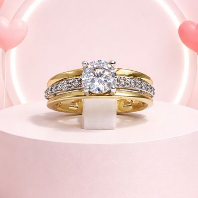 ANILLO SOLITARIO FANCY # 5 CHAPA DE ORO Y PLATA .925