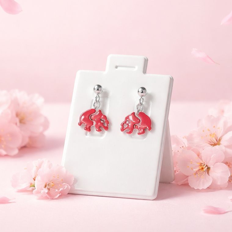 ARETE ESMALTADO ELEFANTE ROJO MARIPOSA ATRAS PLATA .925