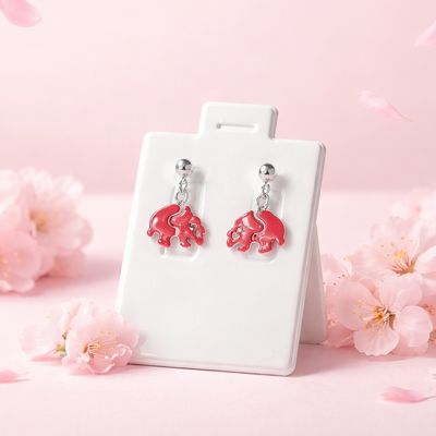 ARETE ESMALTADO ELEFANTE ROJO MARIPOSA ATRAS PLATA .925