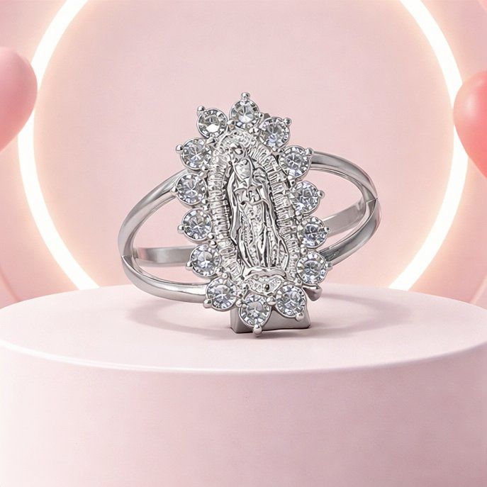 ANILLO  OVALADO VIRGEN  DE GPE CON CZ PLATA .925