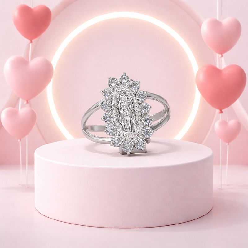 ANILLO  OVALADO VIRGEN  DE GPE CON CZ PLATA .925