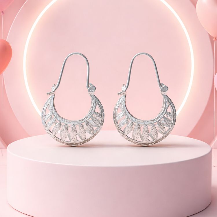 ARRACADAS DE CANASTA 2.5 CM FORMA DE HOJAS PLATA .925