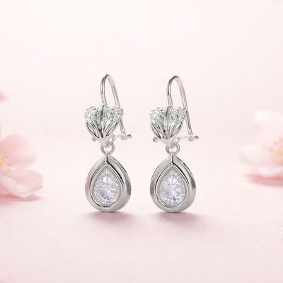 ARETE GOTA Y FLORES 3 CM PLATA .925