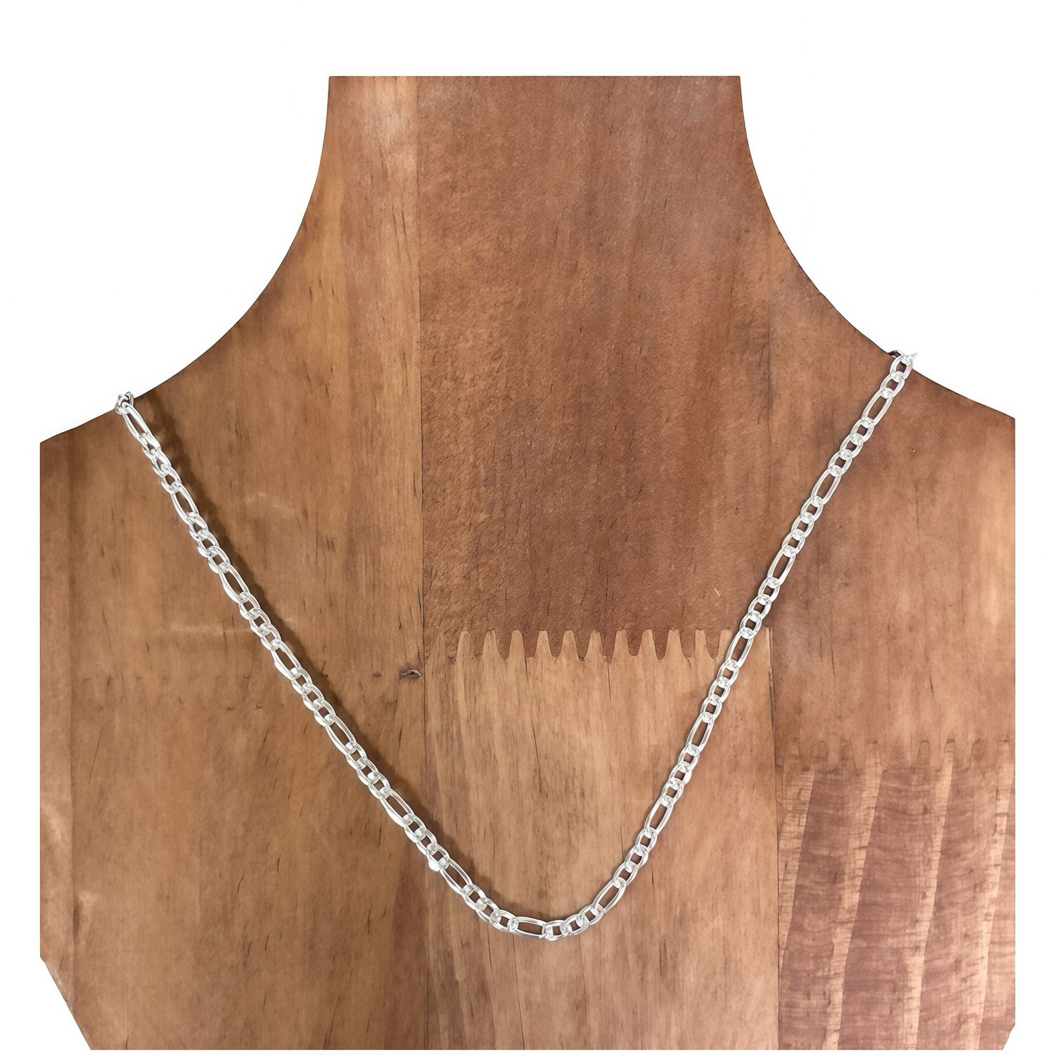 Cadena Fígaro diamantada, largo 22", ancho 3mm. PLATA .925 Italiana