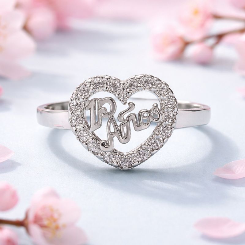 ANILLO CORAZON XV AÑOS CON CZ VARIAS MEDIDAS PLATA .925