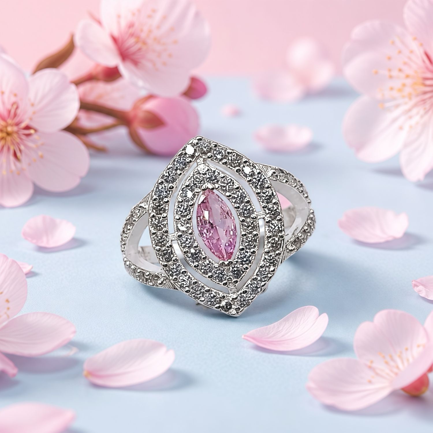 ANILLO FANCY CZ ROSA Y BCA VARIAS MEDIDAS PLATA .925