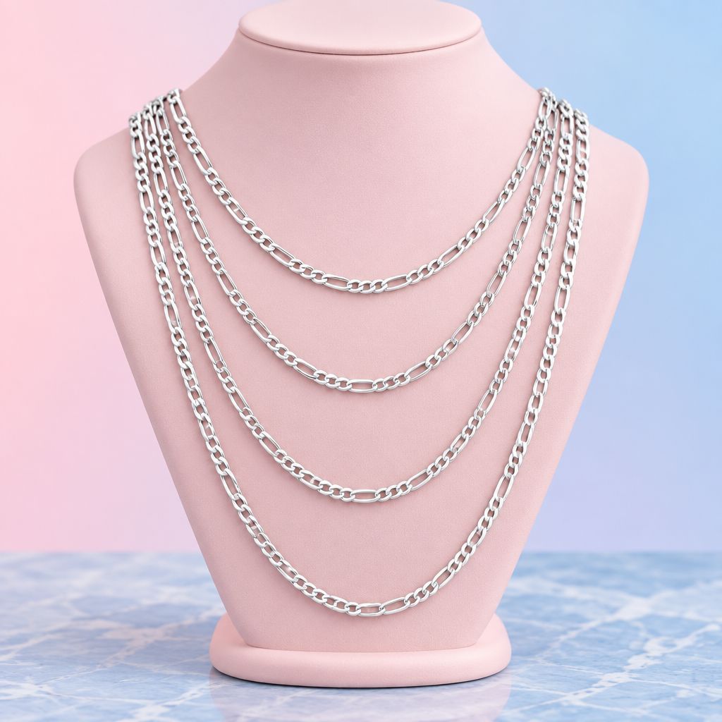 Cadena diamantada Fígaro largo 20", ancho 4mm.