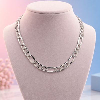 Cadena Fígaro diamantada Largo 28" Ancho 8mm PLATA .925